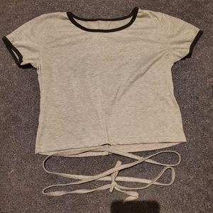 Grey tie-up criss cross crop top